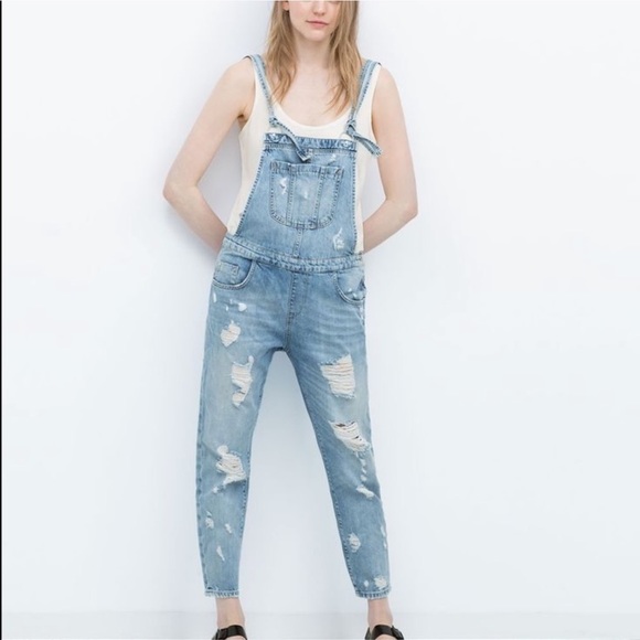 Zara Denim - Zara Trafaluc Denim Blue Overalls Ripped Jumpsuit